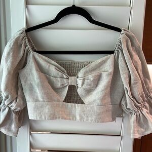 NWOT Reformation Cropped Linen Puff Sleeve Top Oatmeal size 4